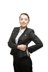 young cheerful businesswoman on white