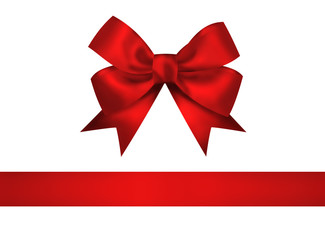 Red bow and ribbon isolated on white background. Closeup llustra