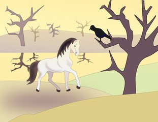 White Horse and Black Bird