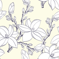 seamless vintage pattern with magnolia flower