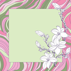 Greeting card with pink magnolia flowers