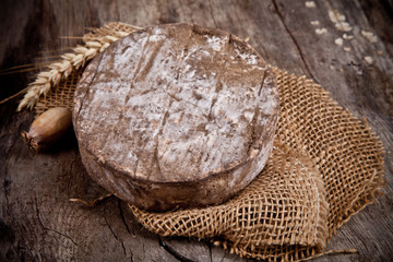 Delicious french cheese on burlap