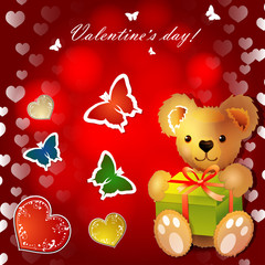 Happy Valentines day  with bear and butterflies
