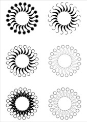 Six black and white circular design elements