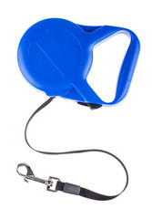 Blue retractable leash for dog top view