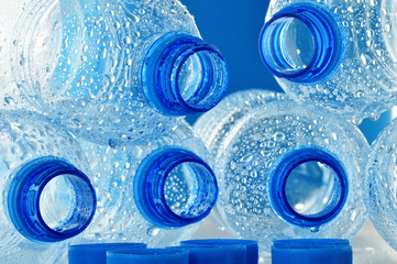 Composition with empty polycarbonate plastic bottles of mineral