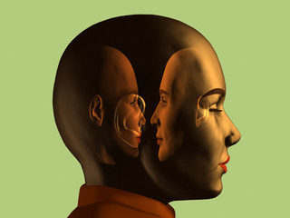man and woman in dialog inside a portrait