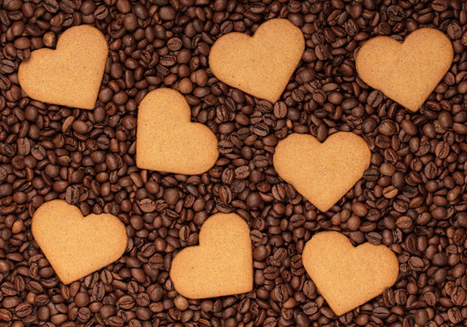 coffee beans with valentines heart shape texture