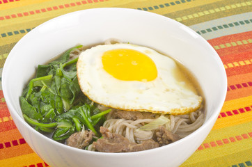 Buckwheat Noodle Soup with Fried Egg and Vegetable