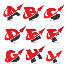 Swoosh Arrow Alphabet Icons Set 1