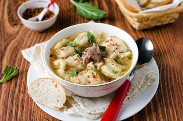 Soup with dumplings and meat