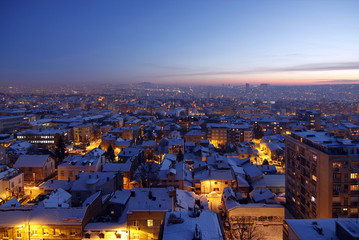 Sunset over Belgrade Covered by Snow