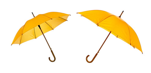 Two opened yellow umbrellas