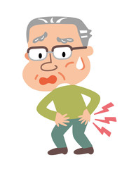 腰痛に悩む高齢者の男性