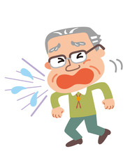 くしゃみをする高齢者の男性