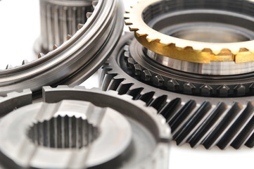 Gearbox parts isolated on white background.