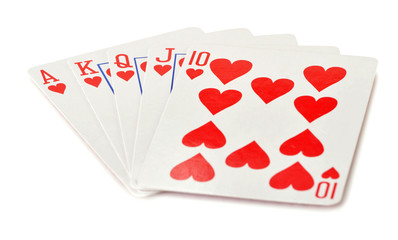 Composition with playing cards on white backgound