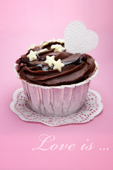 Obraz na płótnie Canvas Chocolate cupcake na różowy