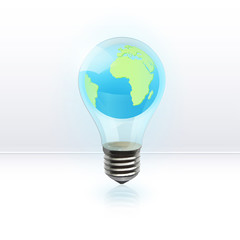 Eco light bulb with world inside. Vector background illustration