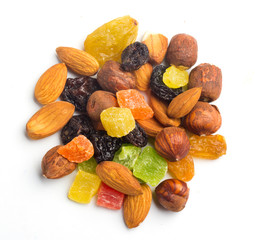 fruits and nuts on white top view