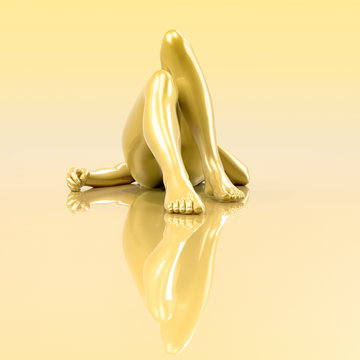 Goldene Frau liegt auf goldenem Grund 3D
