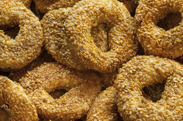 Savory roll covered with sesame seed Turkish simit