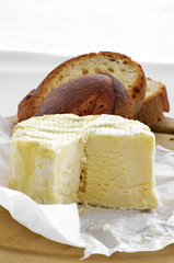 Soft french Charouce cheese with bread slices