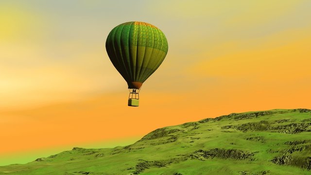 Balloon flying upon the hill - 3D render