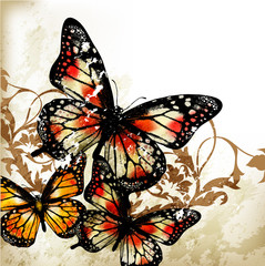 Cute grunge background with butterflies