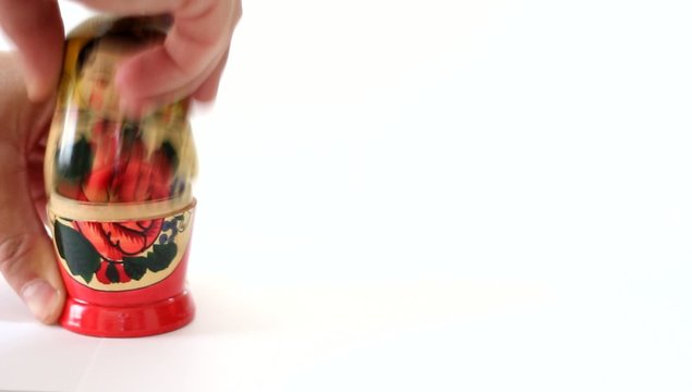 Matrioshka dolls placed in row and taken apart.