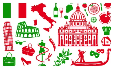 Tableaux ronds sur aluminium Doodle Symboles traditionnels de l& 39 Italie