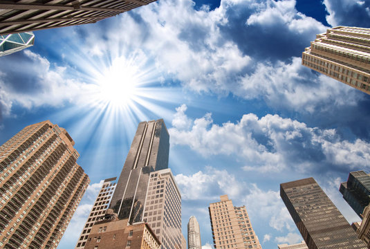 New York City. Wonderful upward view of Manhattan Skycrapers