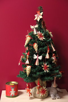 Raffia Decorated Small Christmas Tree