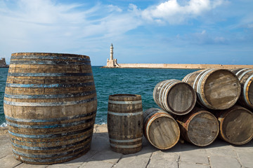 Barrels in the port of Chania