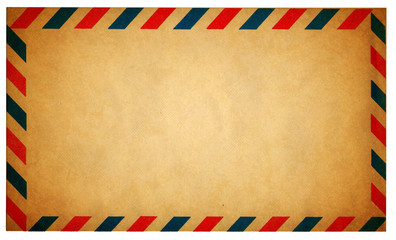 Empty vintage air mail envelope isolated on white