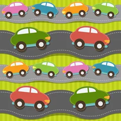Washable wall murals On the street Seamless pattern with cars