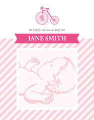 Baby girl birth announcement card template editable vector