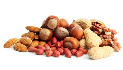 assortment of tasty nuts, isolated on white