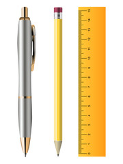 Pen, pencil and ruler