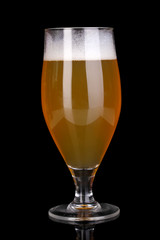 Glass of beer isolated on black