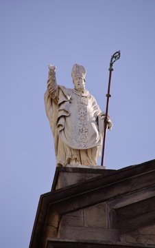 A statue on the Saint Zeno cathedral in Pestoia in Italy