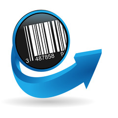 code-barre sur bouton flêche bleue