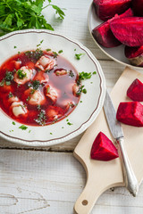 Christmas borscht served in the traditional way