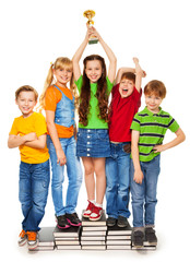 Classmates with prize