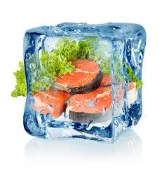 Ice cube and salmon