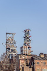 Distant view of the mine shafts in Bytom, Silesia mining region