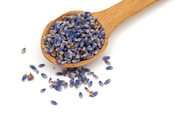 lavender petals in a wooden spoon
