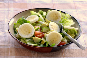Garden salad with hard boiled egg