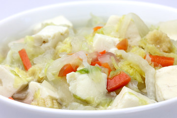Chinese Vegan Tofu Soup in a White Bowl