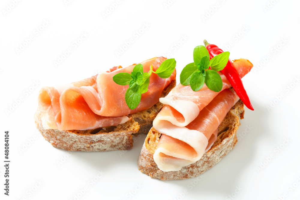 Sticker prosciutto open faced sandwiches